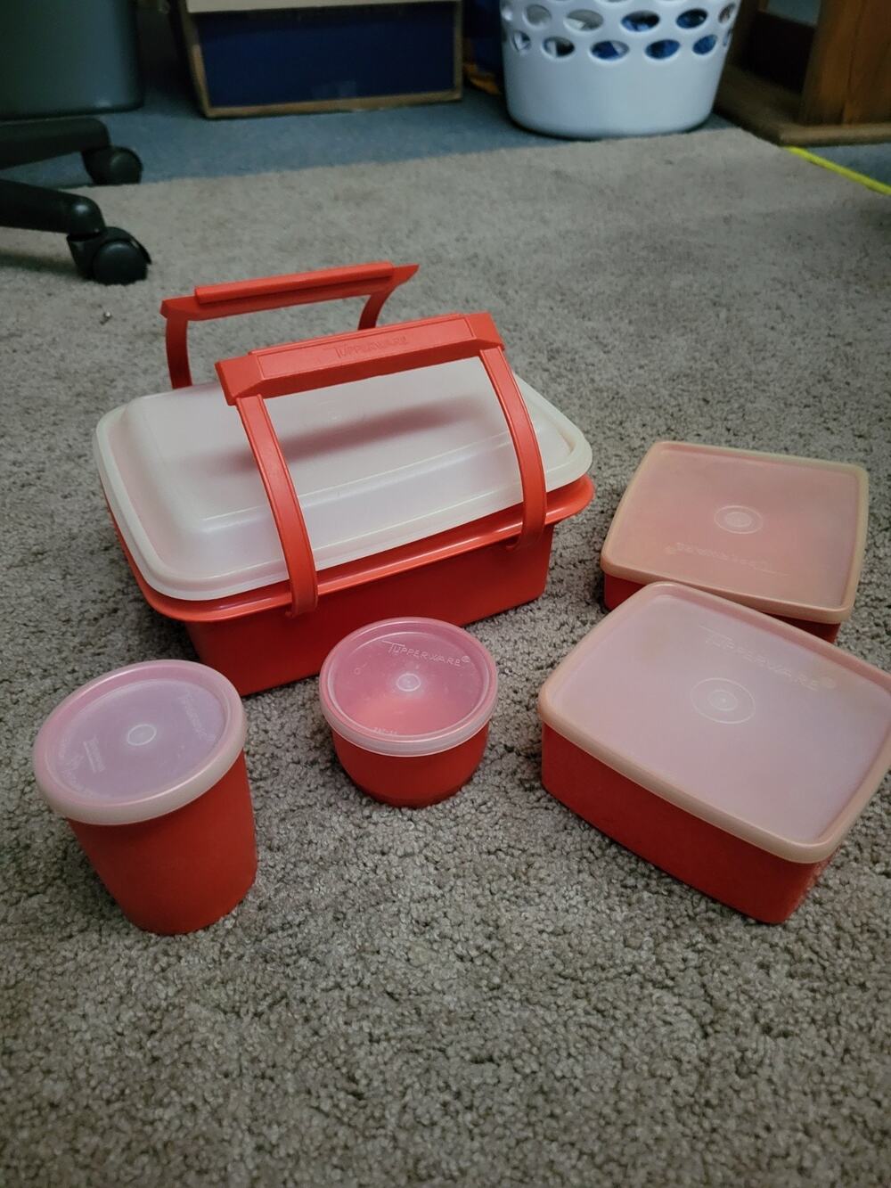 VTG Retro Tupperware Pack N Carry Lunch Box Complete 11 Piece Set In Red